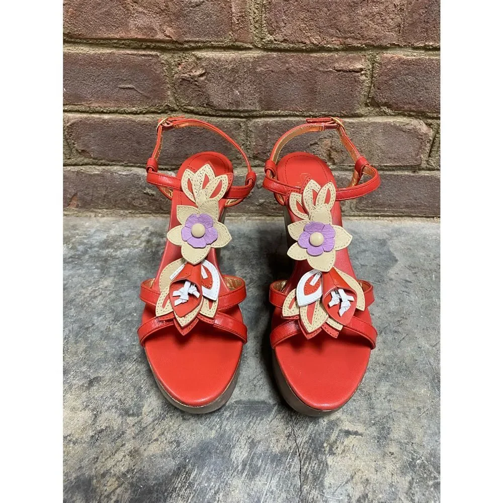 Coach Orange Flower Jeanna Calf Verm Multi Platform Heels Size 8 - Picture 3 of 10